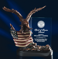 Bronze Eagle with Flag and Crystal Plaque